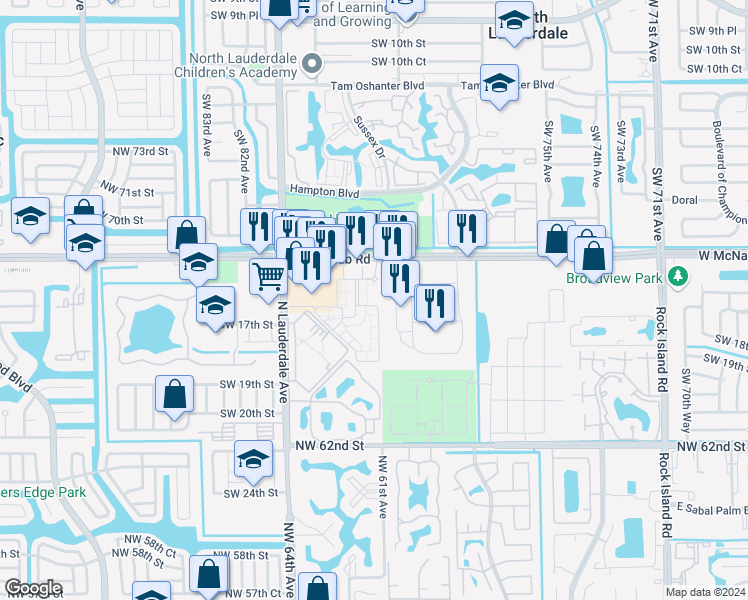 map of restaurants, bars, coffee shops, grocery stores, and more near 7954 West McNab Road in North Lauderdale