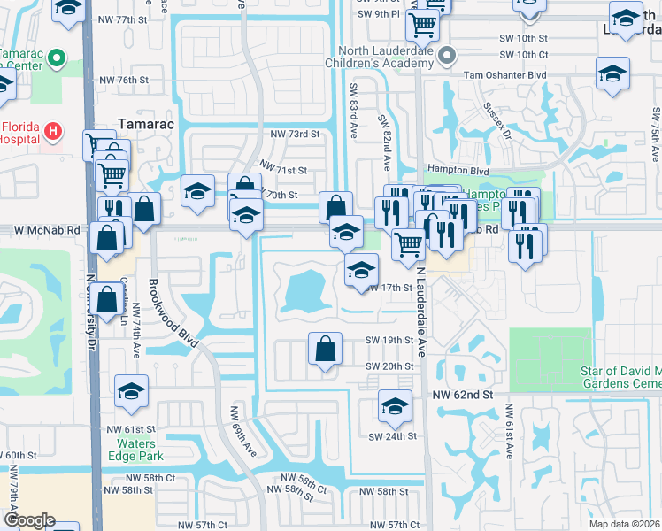 map of restaurants, bars, coffee shops, grocery stores, and more near 8300 North Coral Circle in North Lauderdale