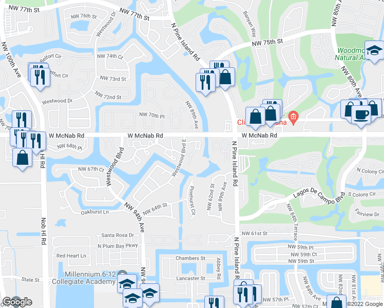 map of restaurants, bars, coffee shops, grocery stores, and more near 9101 Lime Bay Boulevard in Tamarac