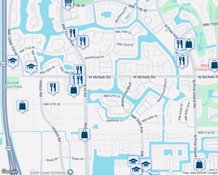 map of restaurants, bars, coffee shops, grocery stores, and more near 9702 West McNab Road in Tamarac
