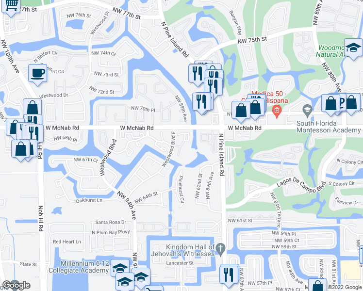 map of restaurants, bars, coffee shops, grocery stores, and more near 9101 Lime Bay Boulevard in Tamarac
