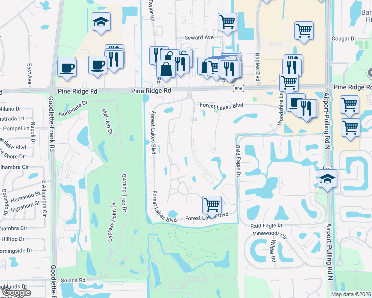 map of restaurants, bars, coffee shops, grocery stores, and more near 279 Quail Forest Boulevard in Naples