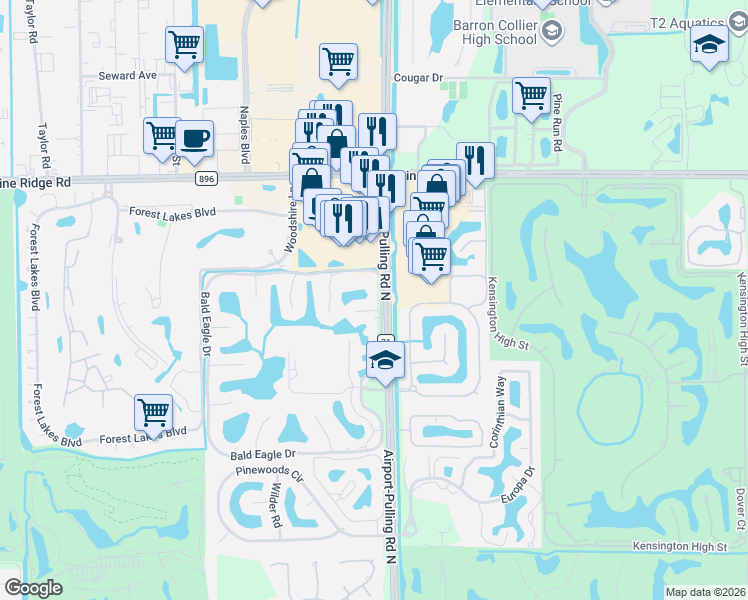 map of restaurants, bars, coffee shops, grocery stores, and more near 426 Meadowlark Lane in Naples