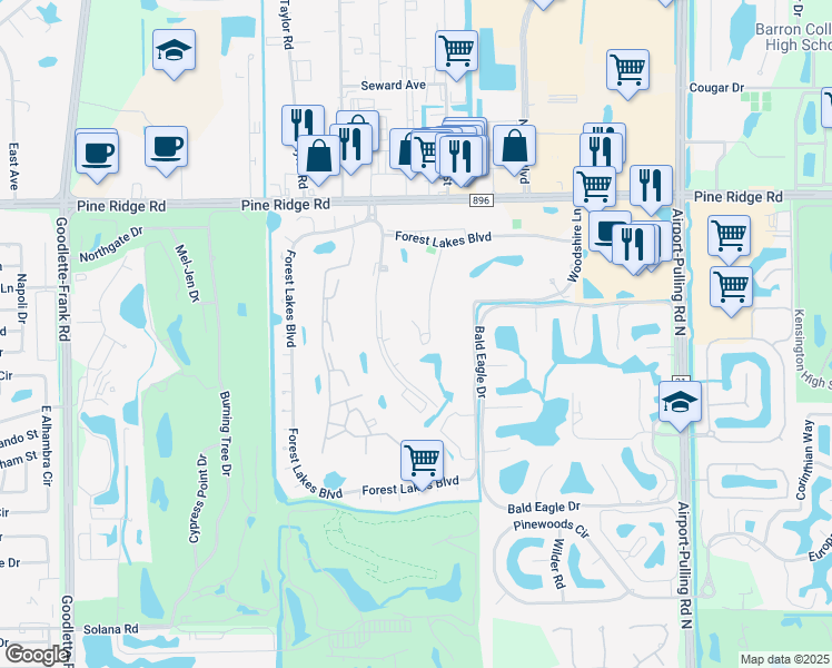 map of restaurants, bars, coffee shops, grocery stores, and more near 180 Turtle Lake Court in Naples
