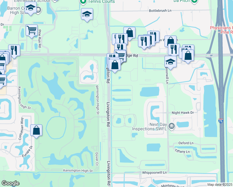 map of restaurants, bars, coffee shops, grocery stores, and more near 12863 Brynwood Preserve Lane in Naples