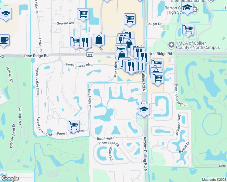 map of restaurants, bars, coffee shops, grocery stores, and more near 1545 Oyster Catcher Point in Naples