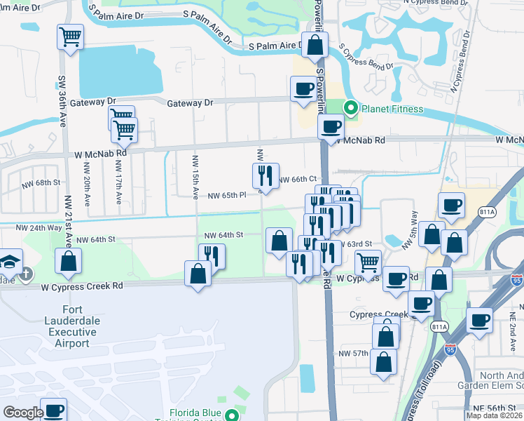 map of restaurants, bars, coffee shops, grocery stores, and more near 6701 Northwest 12th Avenue in Fort Lauderdale