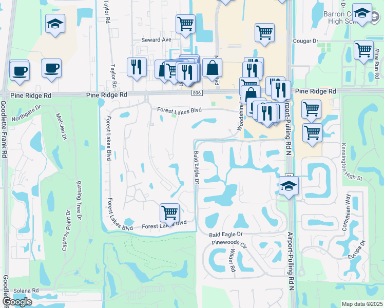 map of restaurants, bars, coffee shops, grocery stores, and more near 700 Woodshire Lane in Naples