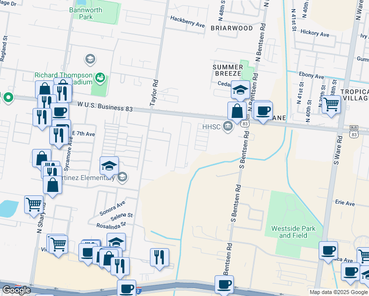 map of restaurants, bars, coffee shops, grocery stores, and more near 309 49th Street in McAllen