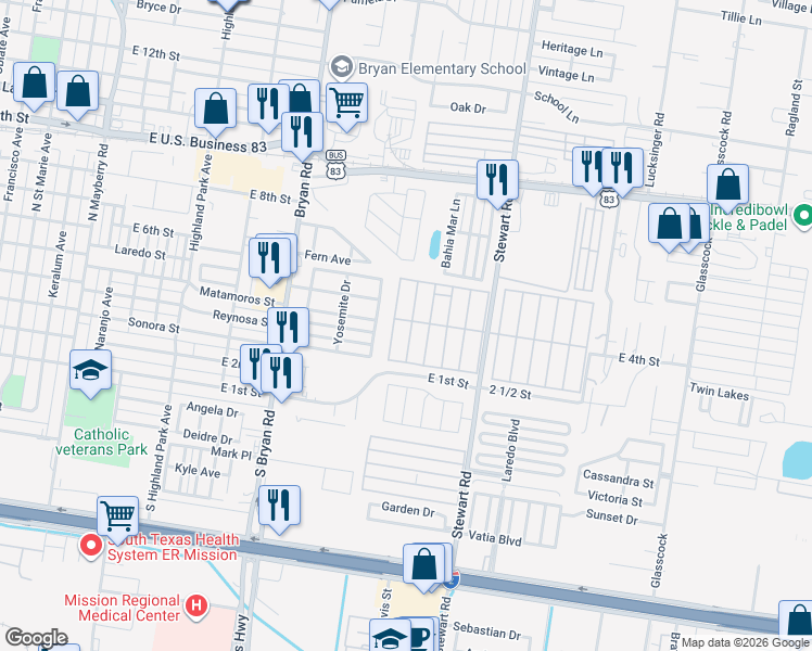 map of restaurants, bars, coffee shops, grocery stores, and more near 412 Saturn Street in Mission