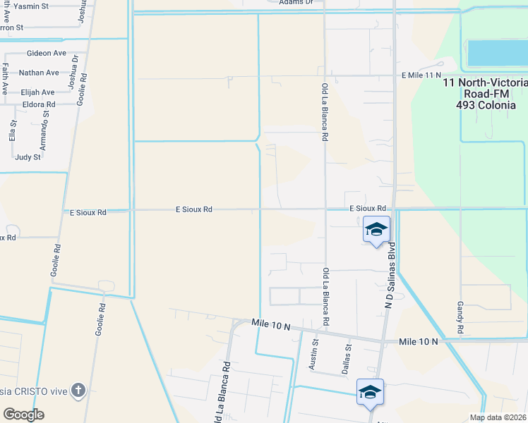 map of restaurants, bars, coffee shops, grocery stores, and more near 1360 East Sioux Road in Donna