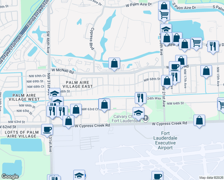 map of restaurants, bars, coffee shops, grocery stores, and more near 6700 Northwest 27th Avenue in Fort Lauderdale