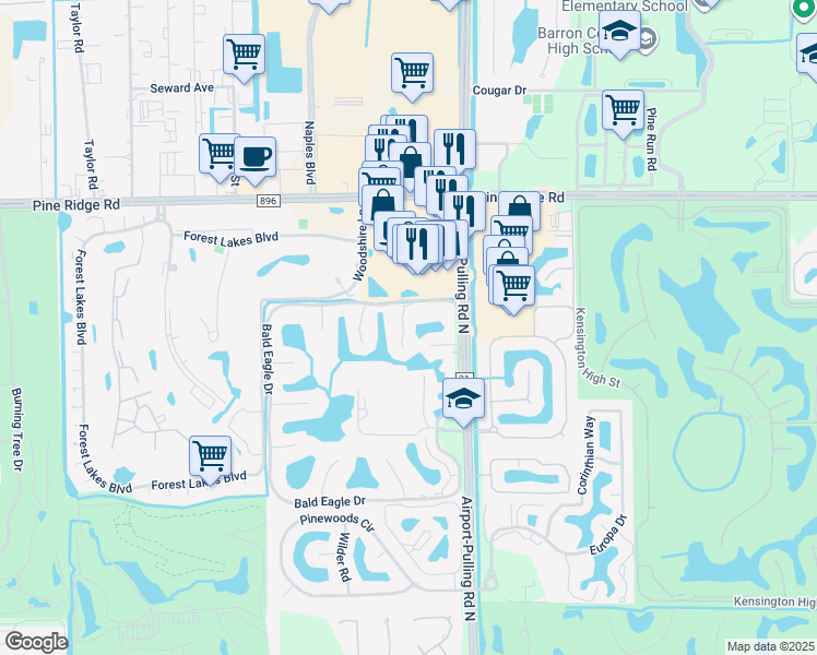 map of restaurants, bars, coffee shops, grocery stores, and more near 1605 Spoonbill Lane in Naples