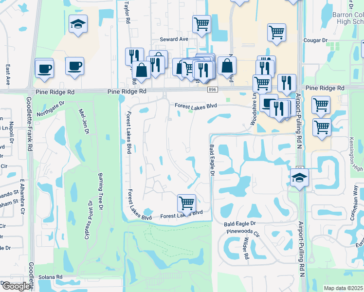map of restaurants, bars, coffee shops, grocery stores, and more near 180 Turtle Lake Court in Naples