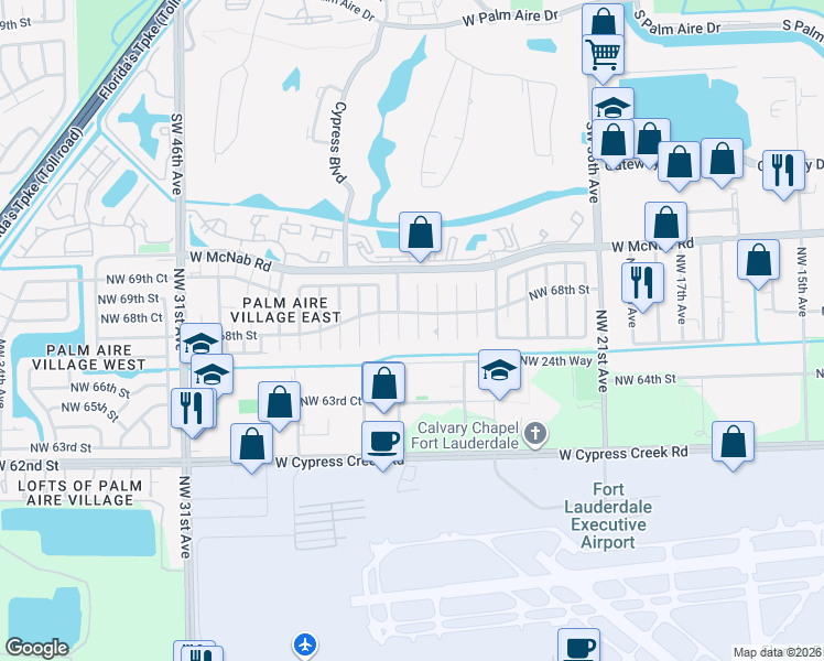 map of restaurants, bars, coffee shops, grocery stores, and more near 6700 Northwest 27th Avenue in Fort Lauderdale