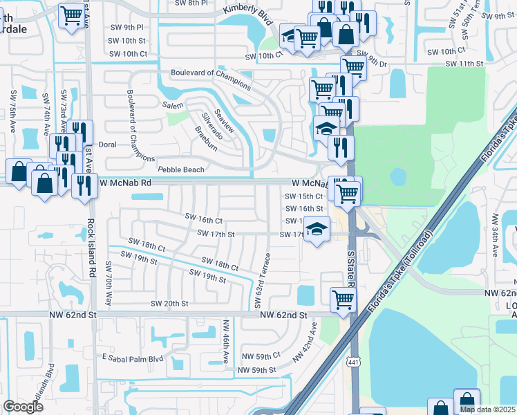map of restaurants, bars, coffee shops, grocery stores, and more near 1560 Southwest 64th Avenue in North Lauderdale