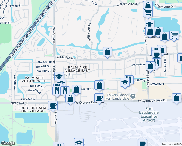 map of restaurants, bars, coffee shops, grocery stores, and more near 6750 Northwest 28th Avenue in Fort Lauderdale