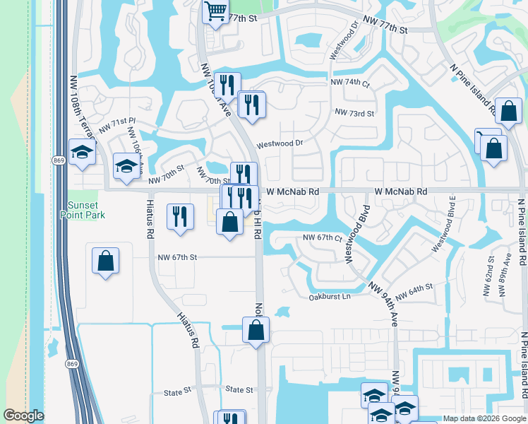 map of restaurants, bars, coffee shops, grocery stores, and more near in Tamarac