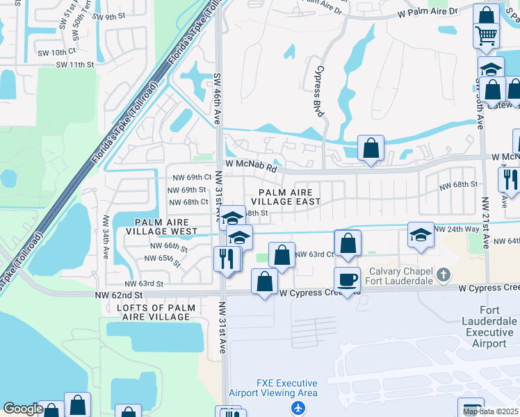 map of restaurants, bars, coffee shops, grocery stores, and more near 6728 Northwest 29th Way in Fort Lauderdale