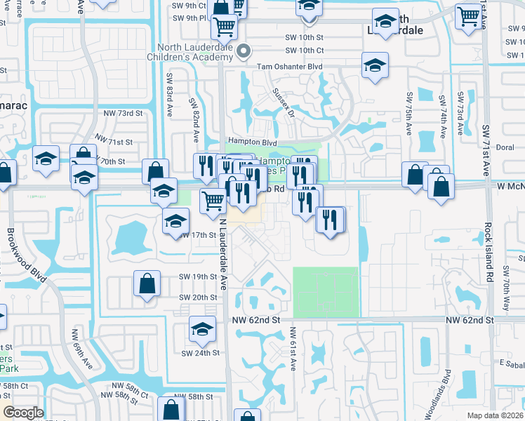 map of restaurants, bars, coffee shops, grocery stores, and more near 2309 Belmont Lane in North Lauderdale