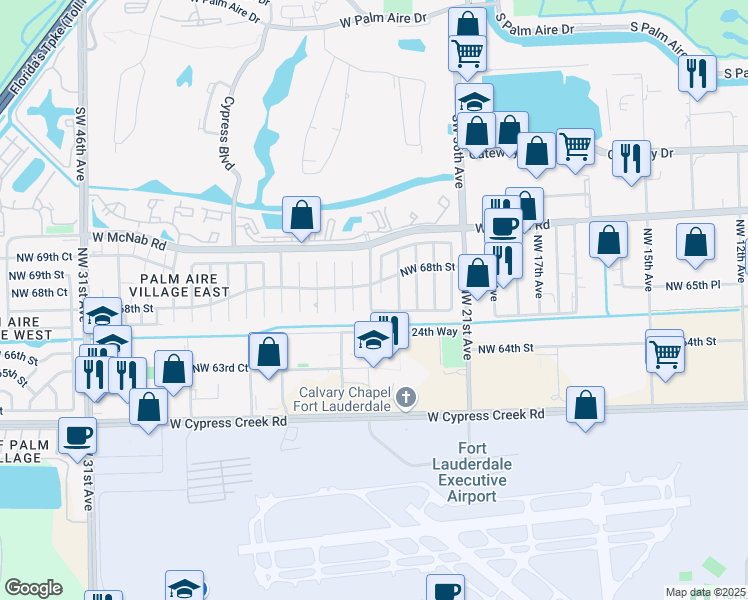 map of restaurants, bars, coffee shops, grocery stores, and more near 6710 Northwest 67th Court in Fort Lauderdale