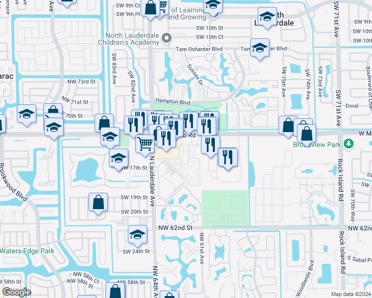 map of restaurants, bars, coffee shops, grocery stores, and more near 2309 Belmont Lane in North Lauderdale