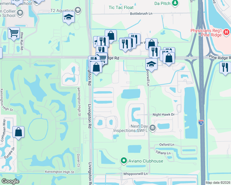 map of restaurants, bars, coffee shops, grocery stores, and more near 12914 Brynwood Preserve Lane in Naples