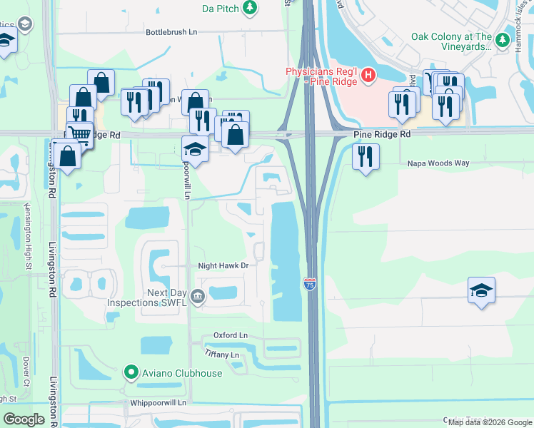 map of restaurants, bars, coffee shops, grocery stores, and more near 1215 Reserve Way in Naples