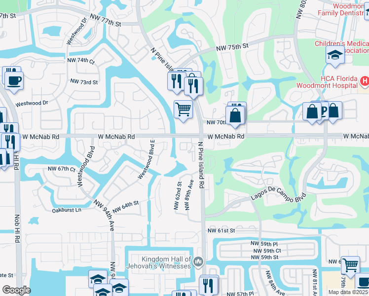 map of restaurants, bars, coffee shops, grocery stores, and more near 8846 West McNab Road in Tamarac