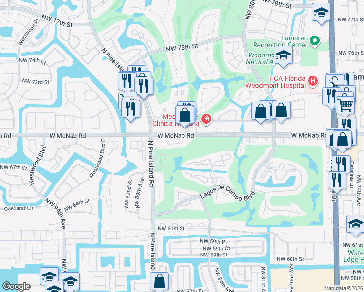 map of restaurants, bars, coffee shops, grocery stores, and more near 6700 Cypress Walk Terrace in Tamarac