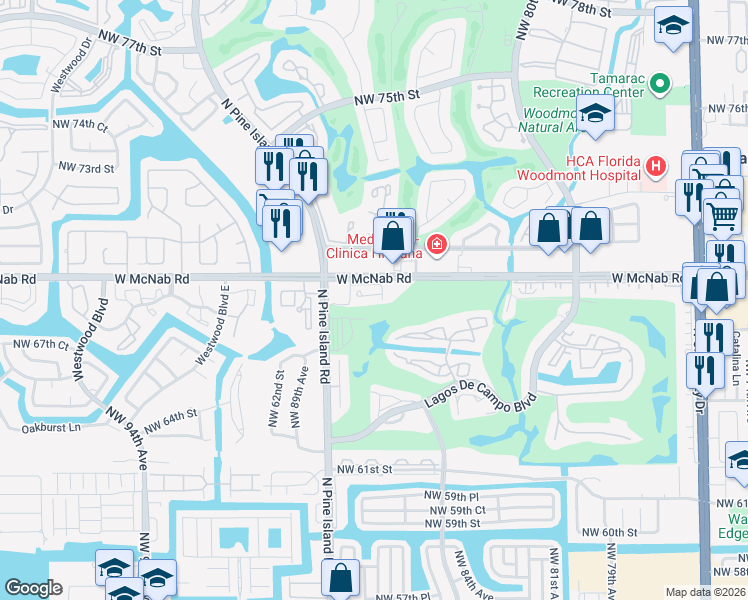 map of restaurants, bars, coffee shops, grocery stores, and more near 8731 Cypress Walk Court in Tamarac
