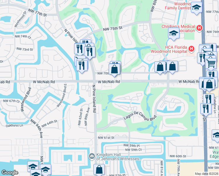 map of restaurants, bars, coffee shops, grocery stores, and more near 8731 Cypress Walk Court in Tamarac