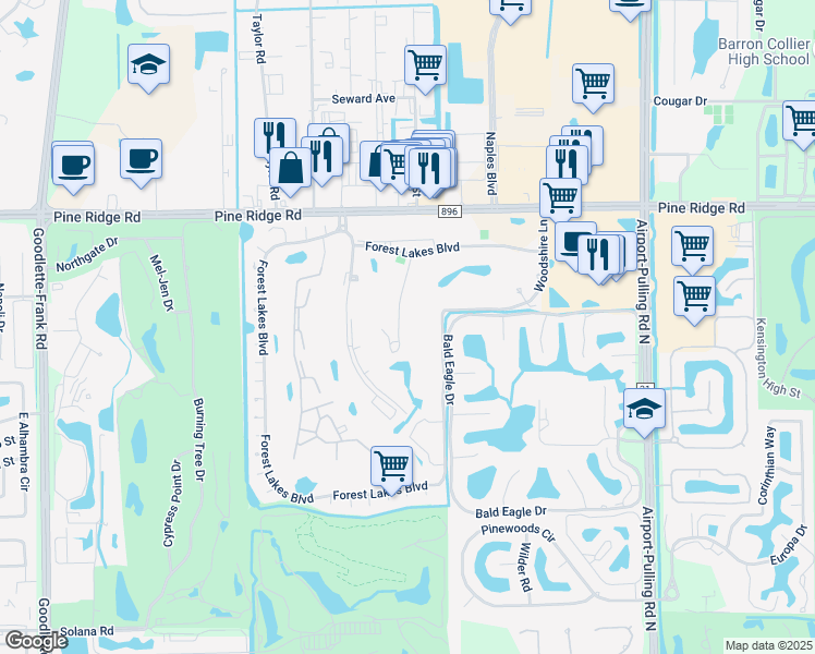 map of restaurants, bars, coffee shops, grocery stores, and more near 160 Turtle Lake Court in Naples