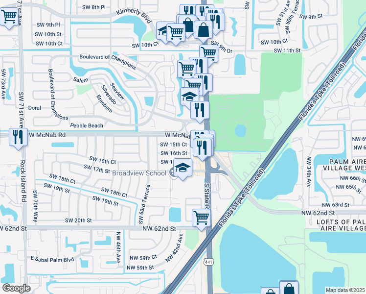 map of restaurants, bars, coffee shops, grocery stores, and more near 6141 Southwest 15th Court in Pompano Beach