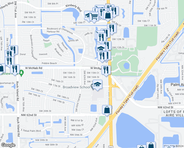 map of restaurants, bars, coffee shops, grocery stores, and more near 6200 Southwest 15th Court in Pompano Beach