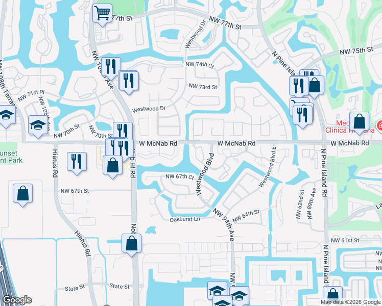 map of restaurants, bars, coffee shops, grocery stores, and more near 9563 West McNab Road in Tamarac