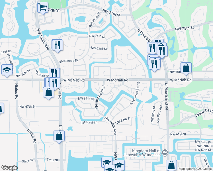 map of restaurants, bars, coffee shops, grocery stores, and more near 9200 Lime Bay Boulevard in Tamarac