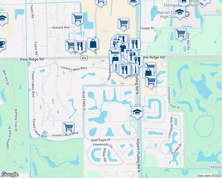 map of restaurants, bars, coffee shops, grocery stores, and more near 315 Woodshire Lane in Naples