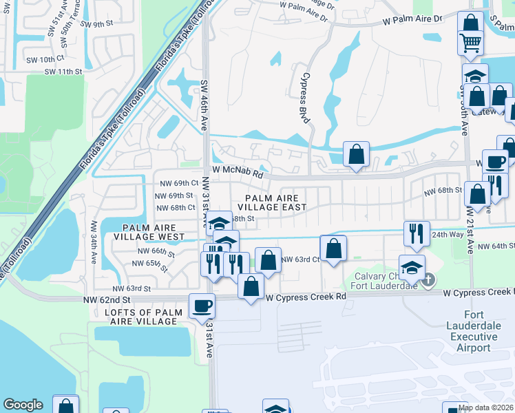 map of restaurants, bars, coffee shops, grocery stores, and more near 6898 Northwest 30th Avenue in Fort Lauderdale