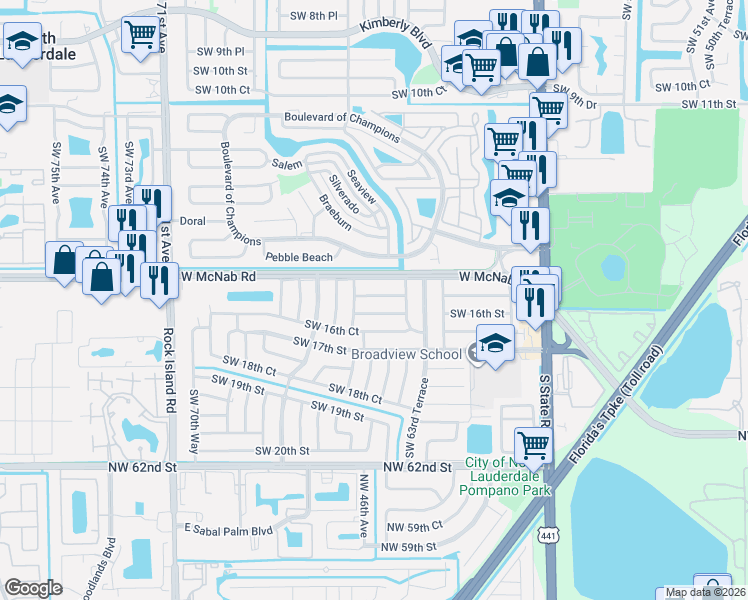 map of restaurants, bars, coffee shops, grocery stores, and more near 6441 Southwest 15th Court in Pompano Beach