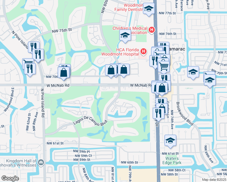 map of restaurants, bars, coffee shops, grocery stores, and more near 8061 West McNab Road in Tamarac