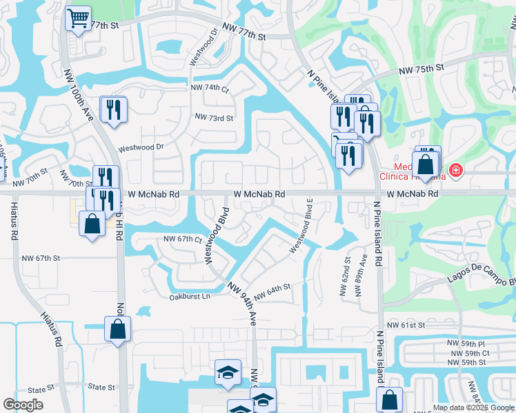 map of restaurants, bars, coffee shops, grocery stores, and more near 9201 Lime Bay Boulevard in Tamarac