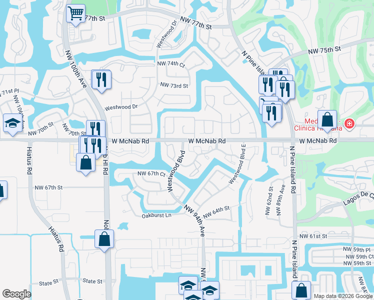 map of restaurants, bars, coffee shops, grocery stores, and more near 9200 Lime Bay Boulevard in Tamarac