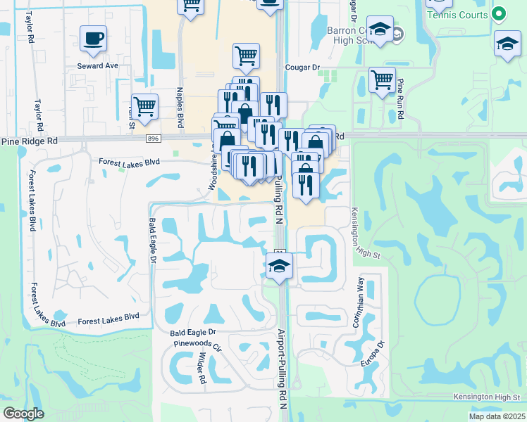 map of restaurants, bars, coffee shops, grocery stores, and more near 1724 Bald Eagle Drive in Naples
