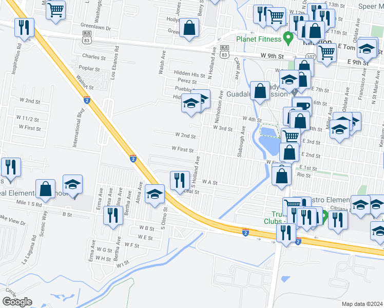 map of restaurants, bars, coffee shops, grocery stores, and more near 111 North Holland Avenue in Mission