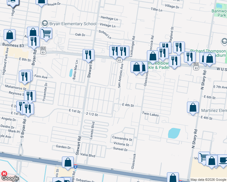map of restaurants, bars, coffee shops, grocery stores, and more near 1713 Sun Street in Mission