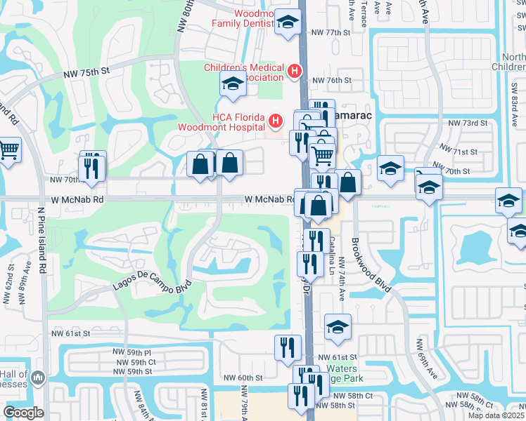 map of restaurants, bars, coffee shops, grocery stores, and more near 7750 West McNab Road in Tamarac