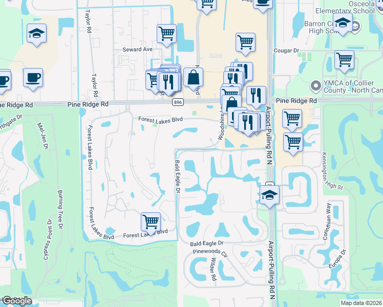 map of restaurants, bars, coffee shops, grocery stores, and more near 1370 Bald Eagle Drive in Naples
