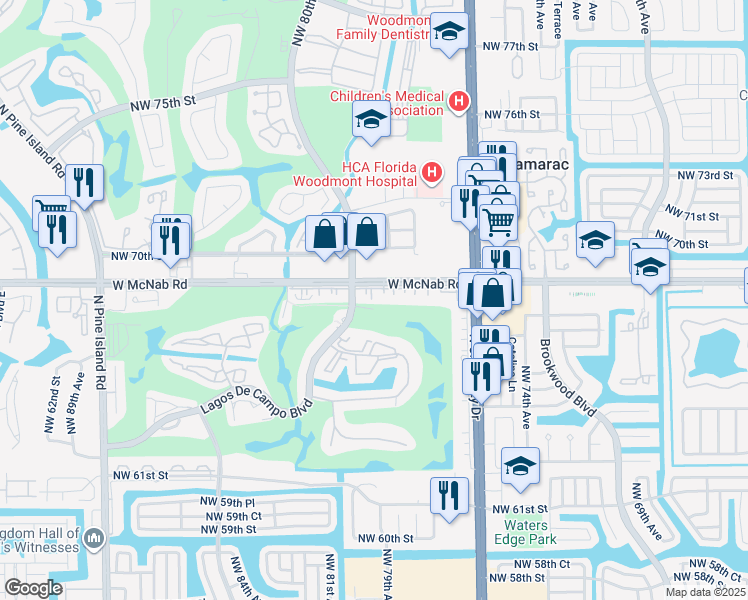 map of restaurants, bars, coffee shops, grocery stores, and more near 7975 West McNab Road in Tamarac