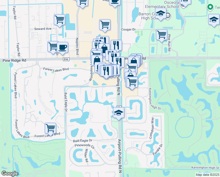 map of restaurants, bars, coffee shops, grocery stores, and more near 1724 Bald Eagle Drive in Naples
